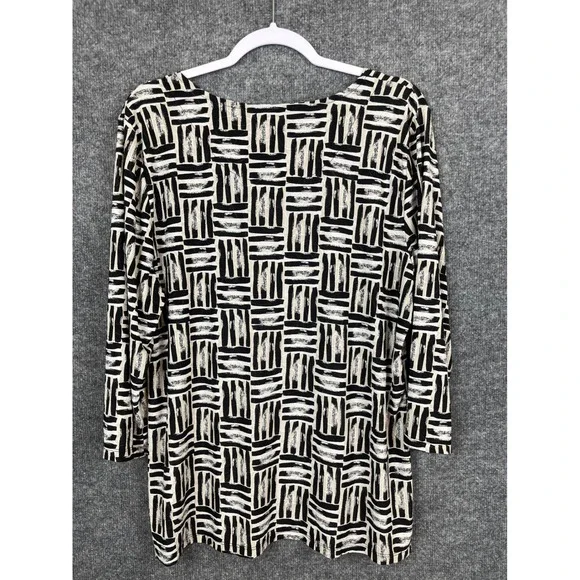 JM Collection Tunic Top Women's XL Black White 3/4 Sleeve Geometric - Picture 9 of 9